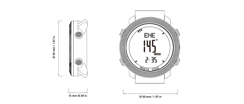 NORTH EDGE Sport da uomo Orologio digitale Ore Corsa Nuoto Esercito militare Orologi Altimetro Barometro Bussola impermeabile 50 m